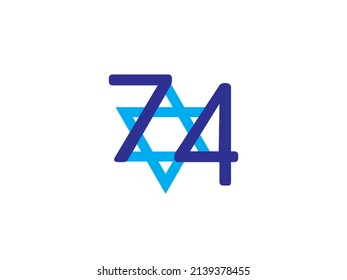 Israel 74th independence day logo, Blue numbers and star of David on White background