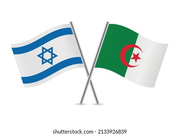 Israel and Algeria crossed flags. Israeli and Algerian flags isolated on white background. Vector icon set. Vector illustration.