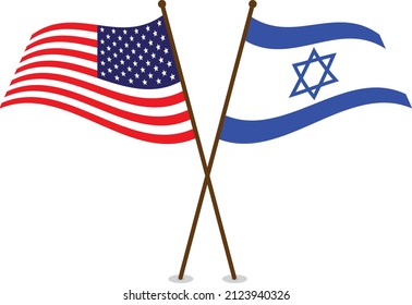 Israel and America crossed flags. Israeli and American flags, isolated on white background. Vector icon set. Vector illustration.