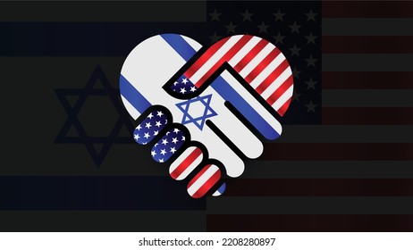 Banderas de Israel y Estados Unidos en apretón de manos. Dos Banderas Juntos. Uso adecuado para el evento israelo-americano