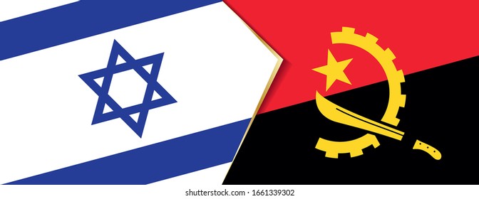 Die Flaggen Israels und Angolas, zwei Vektorillustrationen Flaggen Symbol für Beziehung oder Konfrontation.