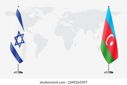 Israel and Azerbaijan flags for official meeting against background of world map.