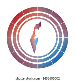 Israel badge. Bright gradient logo of the country in a low poly style. Multicolored Israel rounded sign with a map in a geometric style for your infographics.