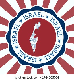 Israel Badge. Round logo of country with triangular mesh map and radial rays. EPS10 Vector.