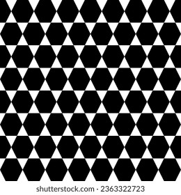 Israel black and white seamless pattern with star of David. Vector Hebrew ornament with intertwining stars and hexagons.