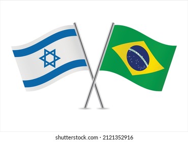 Israel and Brazil crossed flags. Israeli and Brazilian flags, isolated on white background. Vector icon set. Vector illustration. 