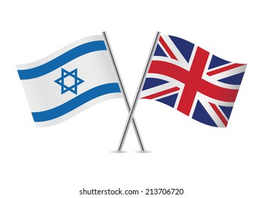 Israel and Britain crossed flags. Israeli and British flags on white background. Vector icon set. Vector illustration.