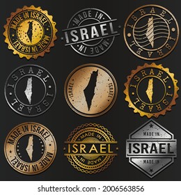 Israel Business Metal Stamps. Gold Made In Product Seal. National Logo Icon. Symbol Design Insignia Country.