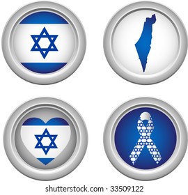 Israel Buttons with ribbon, heart, map and flag