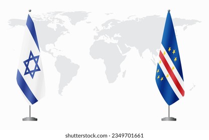 Israel and Cape Verde flags for official meeting against background of world map.