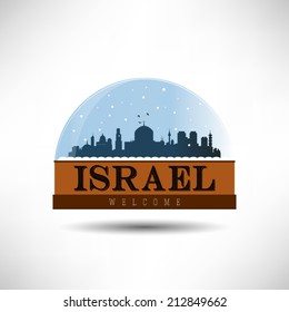 Israel, City Skyline Silhouette In Snow Globe. Vector Design.