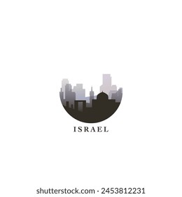 Israel cityscape, gradient vector badge, flat skyline logo, icon. Tel Aviv, Jerusalem city round emblem idea with landmarks and building silhouettes. Isolated graphic