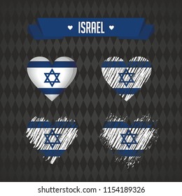 Israel. Collection of four vector hearts with flag. Heart silhouette