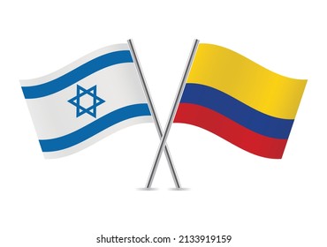 Israel and Colombia crossed flags. Israeli and Colombian flags isolated on white background. Vector icon set. Vector illustration.