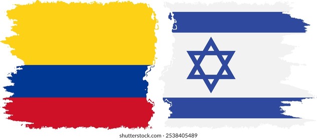 Israel and Colombia grunge flags connection, vector