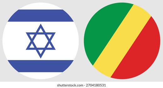 Vector circular de la bandera de Israel y del Congo con el fondo gris 
