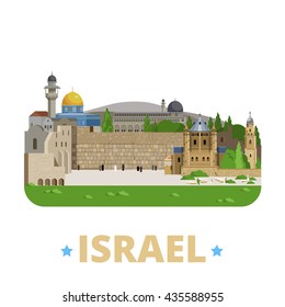 Israel country design template. Flat cartoon style historic showplace web site vector illustration. World travel sightseeing Asia Asian collection. Jerusalem Old City Zion Al-Aqsa Mosque Wall of Tears