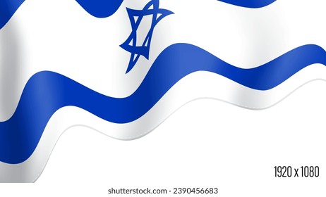 Israel country flag realistic independence day background. Israeli commonwealth banner in motion waving, fluttering in wind. Festive patriotic HD format template for independence day