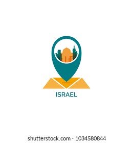 Israel country map pin point geolocation modern skyline shape pointer vector flat logo icon illustration