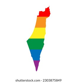 Israel Silhouette. Landkarte Silhouette in Regenbogenfarben der LGBT-Flagge.