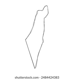 Israel country simplified map.Thin triple pencil sketch outline isolated on white background. Simple vector icon