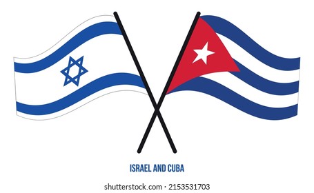 Israel and Cuba Flags Crossed And Waving Flat Style. Official Proportion. Correct Colors.