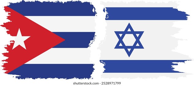 Israel and  Cuba grunge flags connection, vector