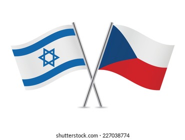 Israel and Czech crossed flags. Israeli and Czech Republic flags on white background. Vector icon set. Vector illustration.