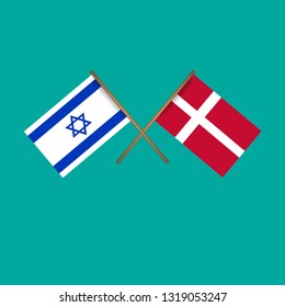 Israel and Denmark crossed flags.Language learning or travel concept