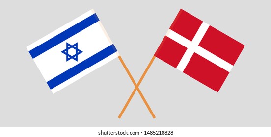 Israel and Denmark. Crossed Israeli and Danish flags