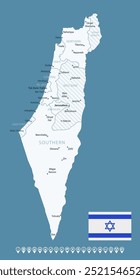 Israel - detailed blue country map with cities and regions. Infographic icons. Vector illustration