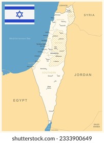 Israel - detailed map with administrative divisions and country flag. Vector illustration