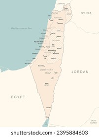 Israel - mapa detallado con el país de las divisiones administrativas. Ilustración del vector