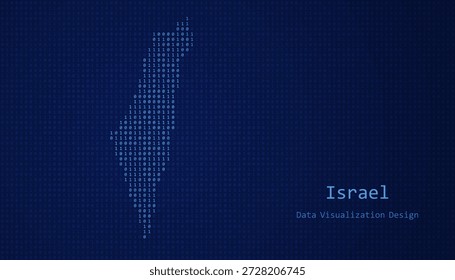Mapa digital de Israel formado com uns e zeros para design de visualização de dados