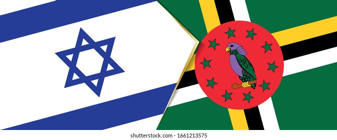 Israel und Dominica Flaggen, zwei Vektorillustrationen Flaggen Symbol für Beziehung oder Konfrontation.