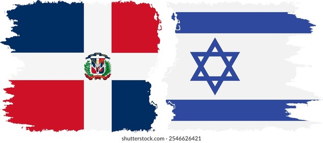 Israel and Dominican Republic grunge flags connection, vector