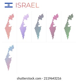 Israel dotted map set. Map of Israel in dotted style. Borders of the country filled with beautiful smooth gradient circles. Amazing vector illustration.