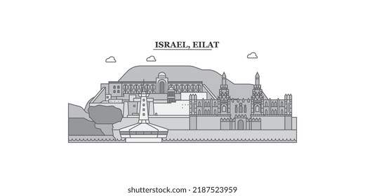 Israel, Eilat city skyline isolated vector illustration, icons
