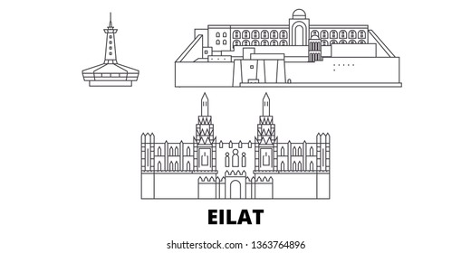 Israel, Eilat line travel skyline set. Israel, Eilat outline city vector illustration, symbol, travel sights, landmarks.