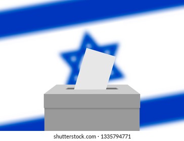 Israel Election Banner Background. Ballot Box With Blurred Flag