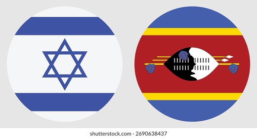 Vector circular de la bandera de Israel y de Eswatini con el fondo gris 