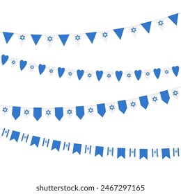 Israel festive bunting flags on white background. Party background with flags.