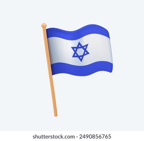 Israel Flag Icono 3D Vector. Icono moderno de la bandera de Israel. Ondeando en el viento en el poste. Bandera nacional de Israel ondea en el viento. Símbolo nacional. 