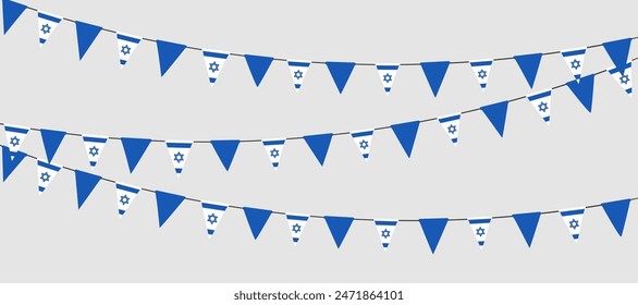 Israel flag bunting garland, string of triangular flags for outdoor party.