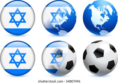 Israel Flag Button with Global Soccer Event Original Illustration