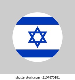 Israel flag. Circle of israeli official national flag. Round icon of judaism and hebrew. Blue david star on white background. Banner of israel country. National symbol for israelian hanukkah. Vector.