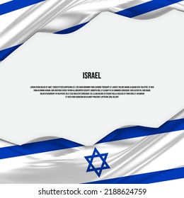 Israel flag design. Waving Israeli flag made of satin or silk fabric. Vector Illustration.