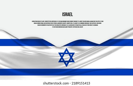 Israel flag design. Waving Israeli flag made of satin or silk fabric. Vector Illustration.