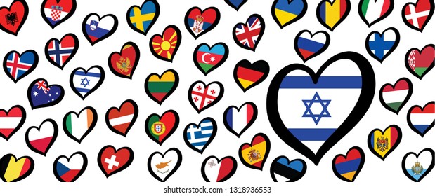 Festival de la canción Eurovision 2020 Israel Flag Israël Fun Funny Music anota amor el logo EURO Europa firma firma Gran final símbolo de la música países festival festival nacional canciones de Rotterdam