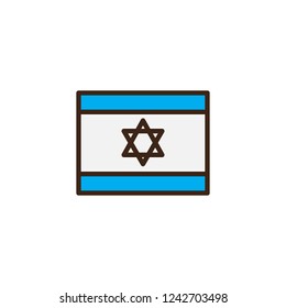Israel flag filled outline icon, line vector sign, linear colorful pictogram isolated on white. Judaism symbol, logo illustration. Pixel perfect vector graphics